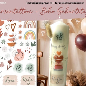 Candle tattoo Boho, candle sticker birthday, water slide film, pillar candle, personalizable, gift, A4