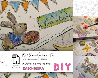 Easter card, card generator, DIY card, coloring page
