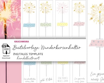 Craft template, New Year's greeting, gift card, 2026, New Year's Eve, DIY gift idea, sparkler holder