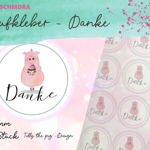 20x Sticker Danke, Aufkleber Schwein, Sticker, Etiketten, Merci
