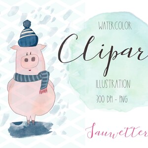 clipart, ilustración, acuarela, aquarelle, tarjeta, diario, digital, imprimible, cerdo, lluvia, fabricación de tarjetas, png