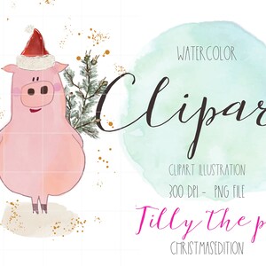 Clipart Ilustração porco, Clipart Ilustração de Natal, Clipart Porco, Porco Papai Noel, arquivo png, clipart digital Ilustração de Natal, inverno