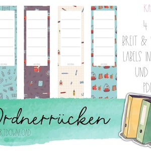Maprugset voor afdrukken, bestandsrug, maplabel, direct downloaden, pdf, sjabloon, sjabloon, school