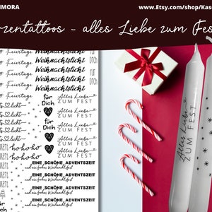 Candle tattoo, candle sticker, waterslide decal, Christmas, Christmas greeting, A4