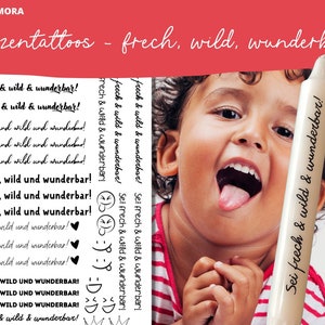 Kerzentattoo, Kerzensticker, Wasserschiebefolie, sei frech und wild und wunderbar, Geschenk, A4