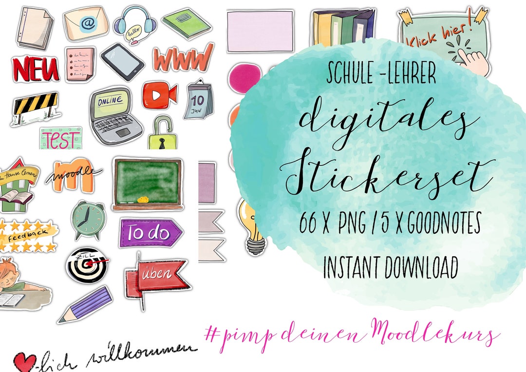 Digital planner stickers, digital school clipart set, Lehrer sticker