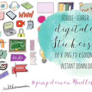 digital planner stickers, digital school clipart set, teacher stickers, lesson planning in German, goodnotes, png cropped file