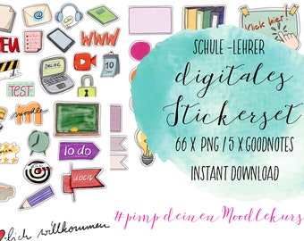 digital planner stickers, digital school clipart set, teacher stickers, lesson planning in German, goodnotes, png cropped file
