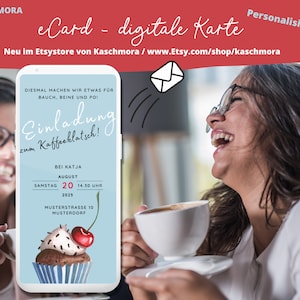 eCard Digitale Einladungskarte, Einladung Kaffeeklatsch, personalisierbar, WhatsApp Karte, online versenden