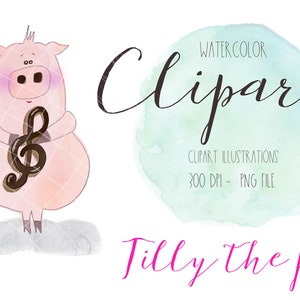 Clipart ilustracja świnia, ilustracja clipart, plik PNG, cyfrowa ilustracja świnia, muzyka, tworzenie kart, projekt cyfrowy, notatki