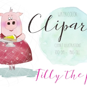 Clipart ilustracja świnia, ilustracja clipart, cyfrowy clipart świnia, plik PNG, ciasto, podwieczorek, deser