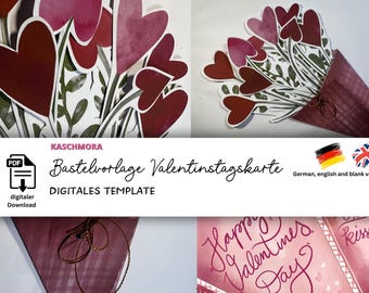 Valentine's Day card, greeting card, love, bouquet of flowers, craft kit, DIY, download