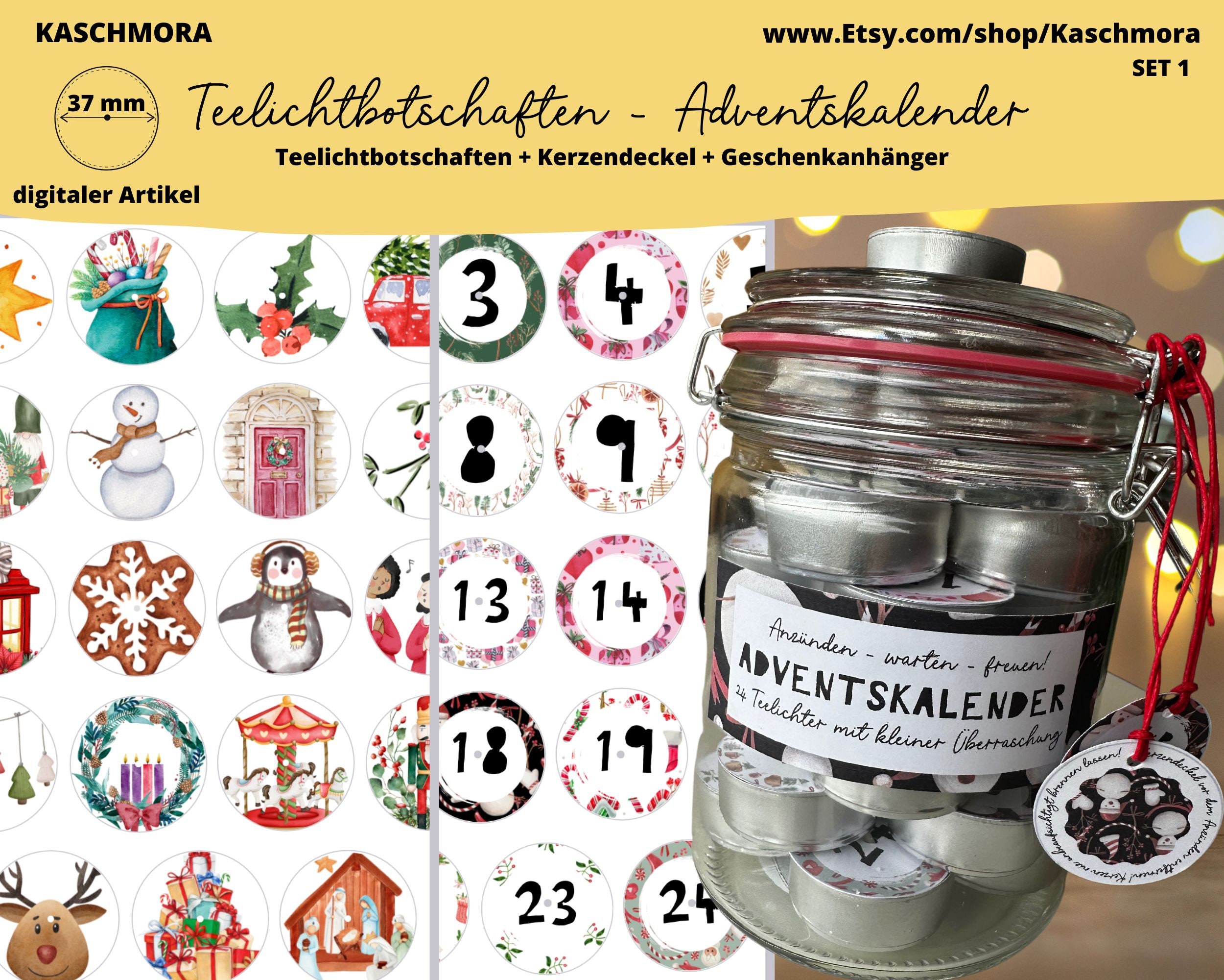 Teelichtbotschaften Adventskalender, Teelicht mit Spruch, Geschenk, Weihnachten
