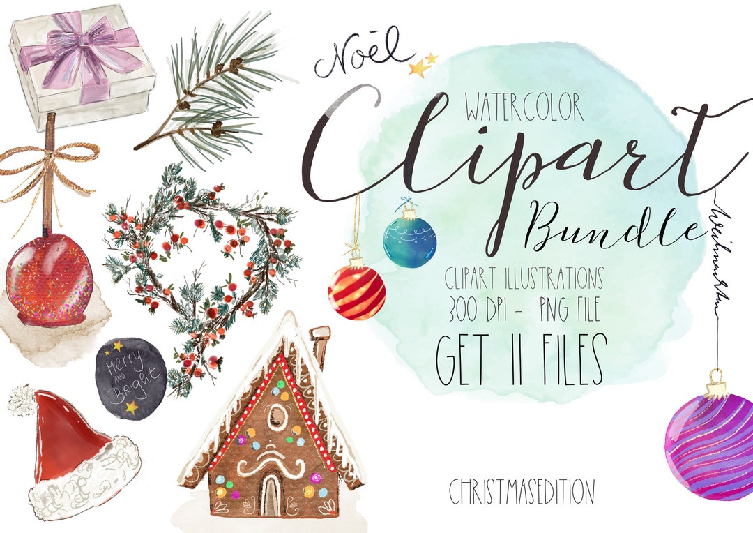 Merry Christmas Clipart Png Bundle, Christmas Illustration Set ...