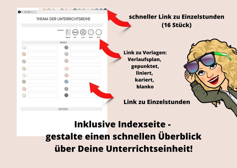 以下が含まれることがあります： 教師が授業計画のインデックスページを作成するための印刷可能なワークシートテンプレートです。テンプレートには、授業計画のテーマのセクション、授業計画の内容をリストするための表、メモのセクションが含まれています。テンプレートには、デザインをカスタマイズするためのカラーパレットも含まれています。