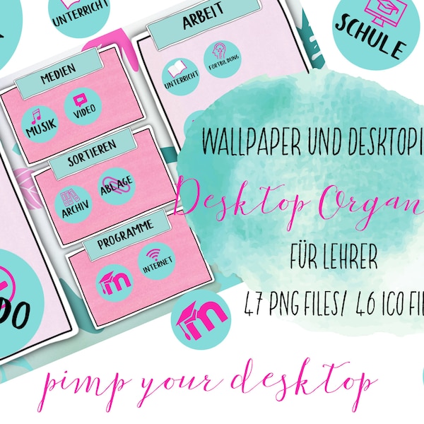 Desktop organizer, Lehrer Desktop organizer, Desktop Icons, Desktop Ordner Schule, Sorfortdownload, planer und struktur, Arbeitsplatz