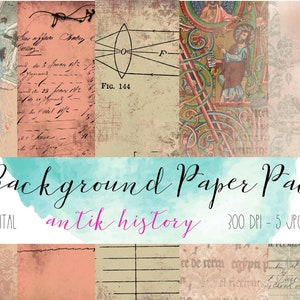 digital antique scrapbook paper, vintage history background collage paper, shabby chic paper pack, journal paer set, digital paper A4