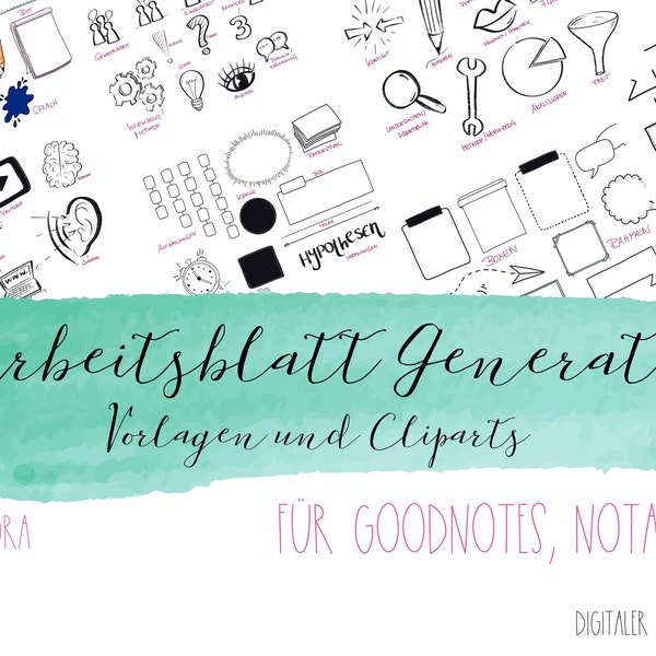 Arbetsbladsgenerator, skolklippkonst, skapa arbetsblad, digitala klistermärken, Goodnotes, ladda ner