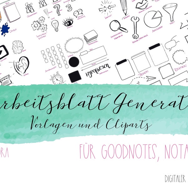 Worksheet generator, clipart school, create worksheets, digital stickers, Goodnotes, download