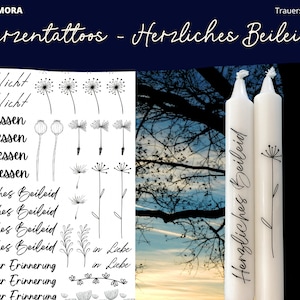 Kerzentattoo, Kerzensticker, Wasserschiebefolie, Trauer, Herzliches Beileid, Geschenk, A4