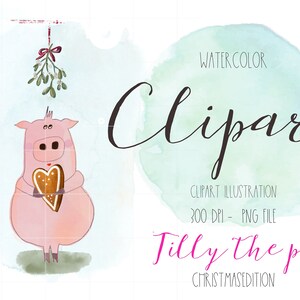 cute Pig Illustration png, Merry Christmas clipart, winter pig clip art illustration