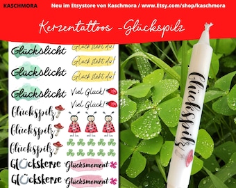 Kerzentattoo, Kerzensticker, Wasserschiebefolie, Dekoration, Glückslicht, Glückspilz, Geschenk, A4