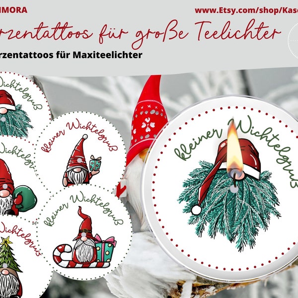 Kerzentattoo, Kerzensticker, großes Teelicht, Weihnachten, Wichtelgruß