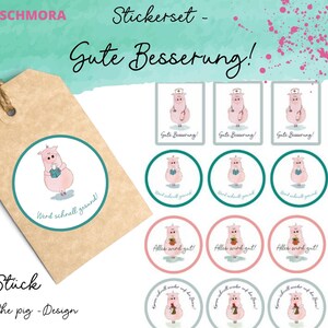 20x Sticker gute Besserung, Aufkleber Schwein, Sticker, Etiketten, Gesundheit