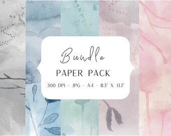 Background paper, Digital Paper Pack, A4, jpg, 8'' x 11'', scrapbook, journal, collage, autumn, watercolor, floral