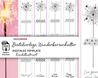 Craft template, New Year's greeting, gift card, 2026, New Year's Eve, DIY gift idea, sparkler holder