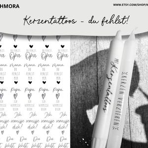 Tatouage de bougie, autocollant de bougie, film de diapositives d'eau, deuil, bougie de deuil, tu nous manques