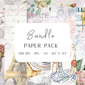 Background paper, Digital Paper Pack, A4, jpg, 8&#39;&#39; x 11&#39;&#39;, Scrapbook, Journal, Collage, Paris
