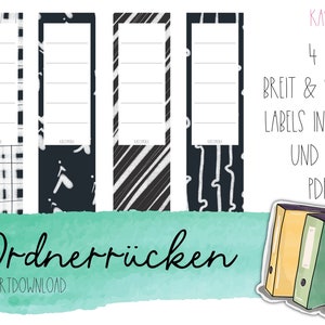 Maprugset voor afdrukken, bestandsrug, maplabel, direct downloaden, pdf, sjabloon, sjabloon, zwart en wit