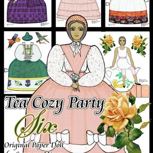 Tea Cozy Party - Six - paper doll, gray hair, bright green eyes