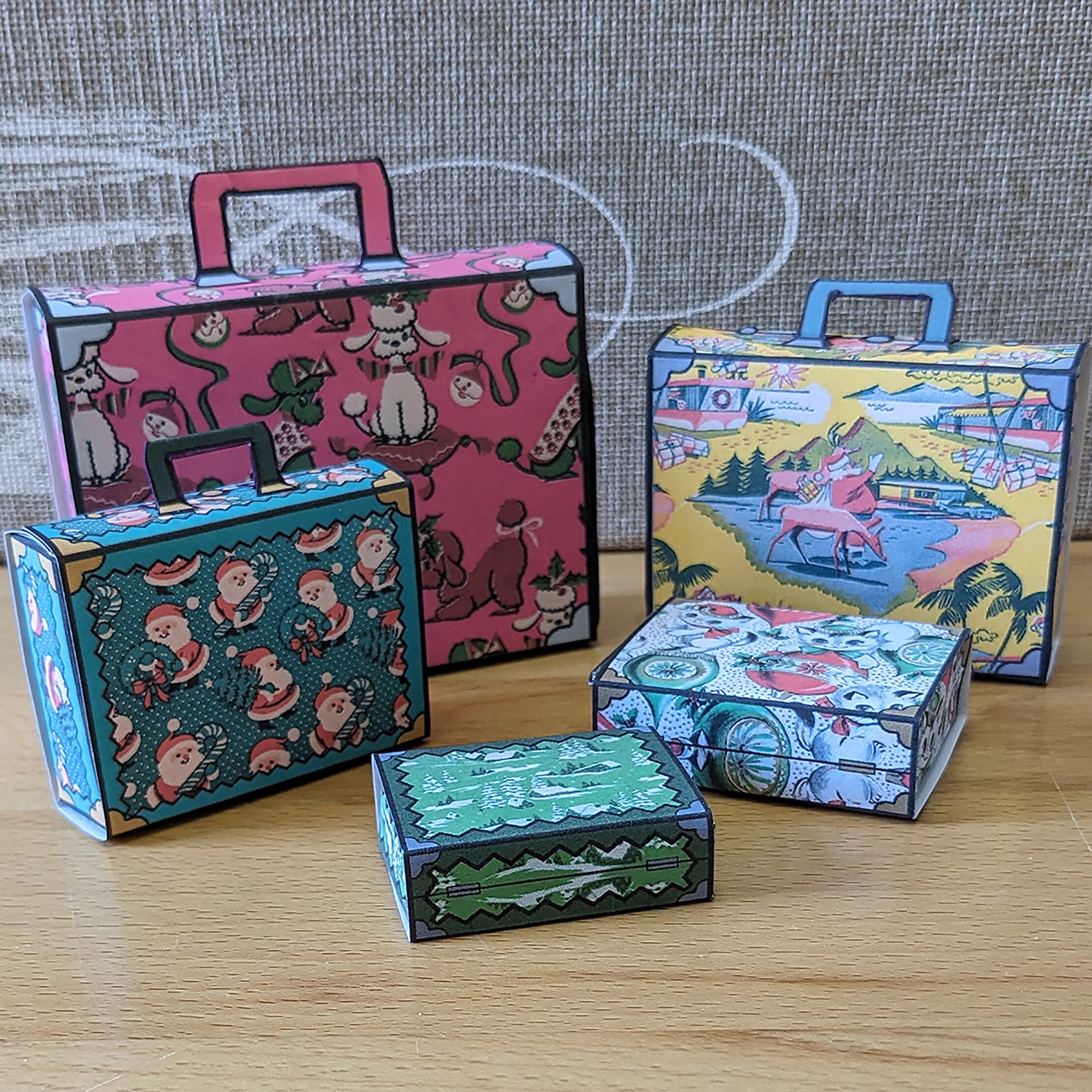 Matchbox Suitcases Kit - Vintage Holiday Fun - digital download - Party Project - gift box - favor - creative play - nesting boxes