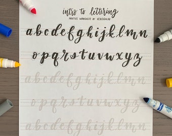 ABC Lettering Worksheets Printable, PDF, Introduction to Lettering, Calligraphy, Beginner, Large Brush Pen Practice Sheets, Small Caps