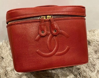 Chanel Zeldzame Rode Kaviaar Vintage Vanity Crossbody Tas