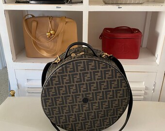 Fendi FF Vintage Round Vanity Case Crossbody Zucca Hat Box  display picture 1