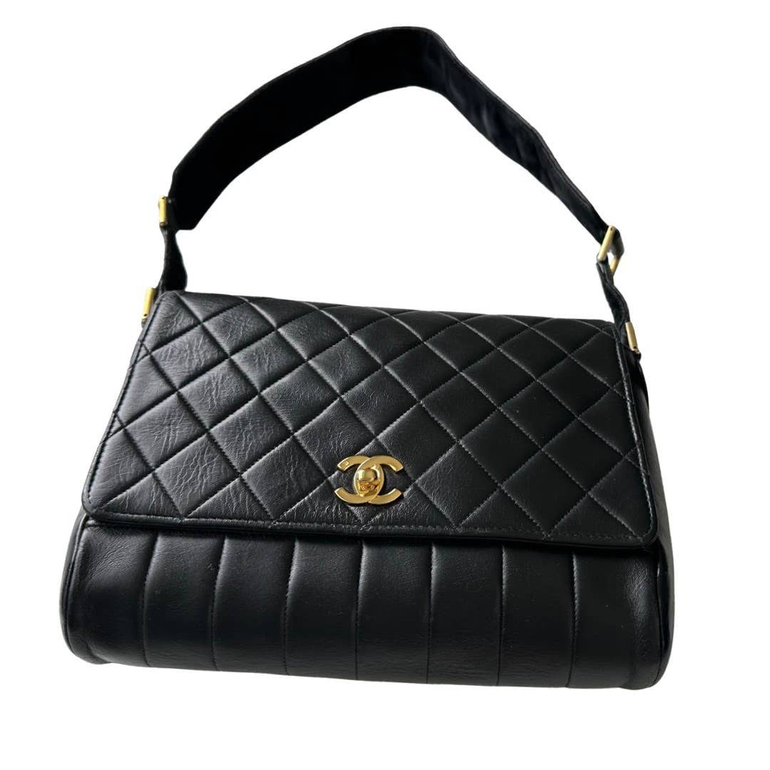 Chanel Bag with Classic Flap Crossbody Rare Enamel Top Handle Black Lambskin Bag