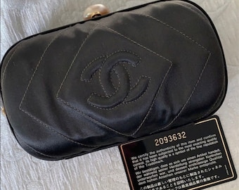 Chanel Vintage 90s Silk Satin Chanel Clutch Bag Pearl Clasp