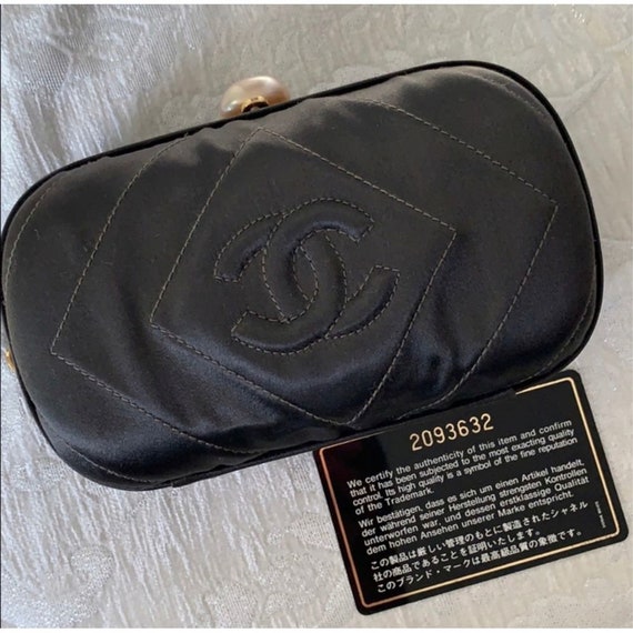 Chanel Vintage 90s Silk Satin Chanel Clutch Bag Pearl Clasp 