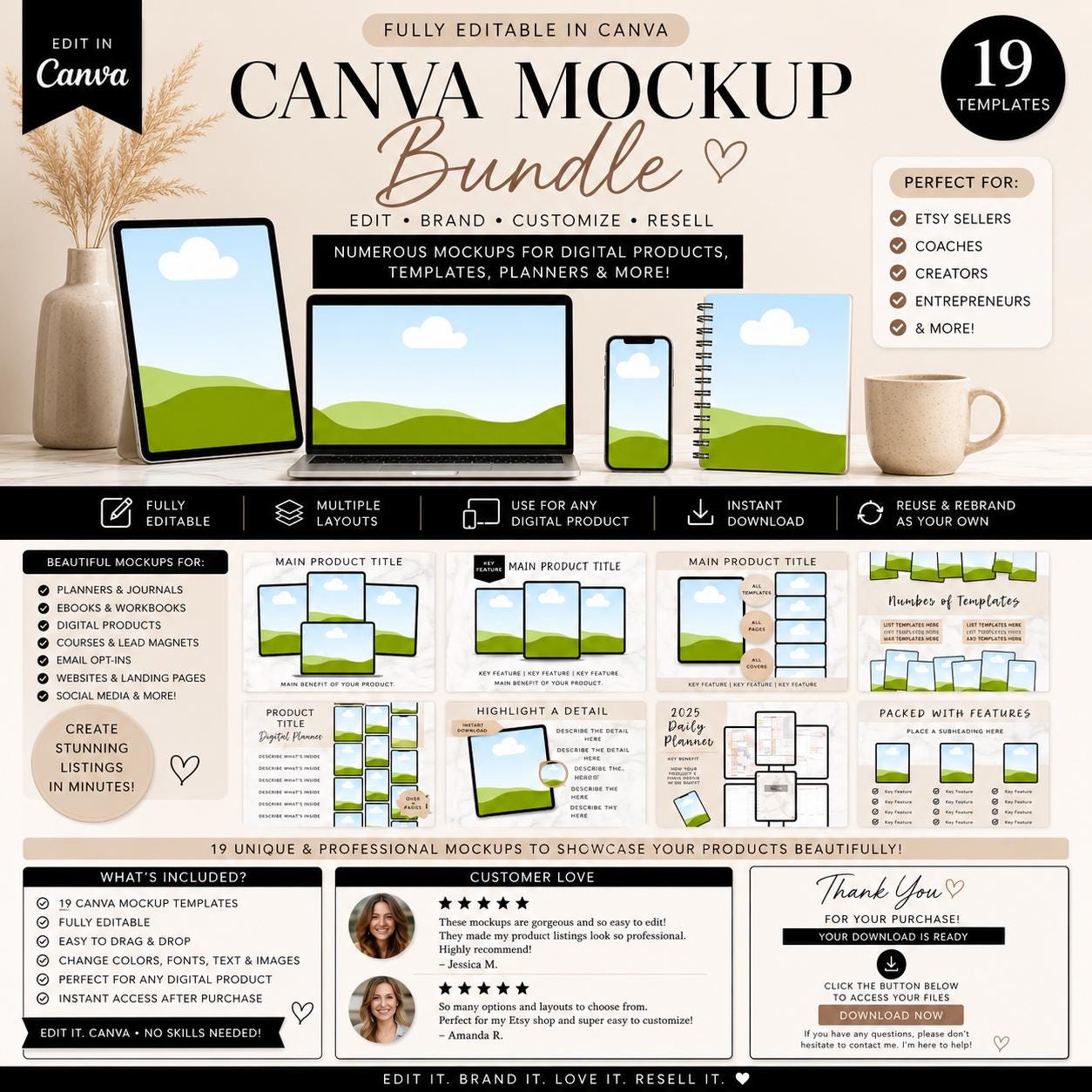 Canva Mockup Bundle: Editable PLR MRR Digital Product Templates Instant Download