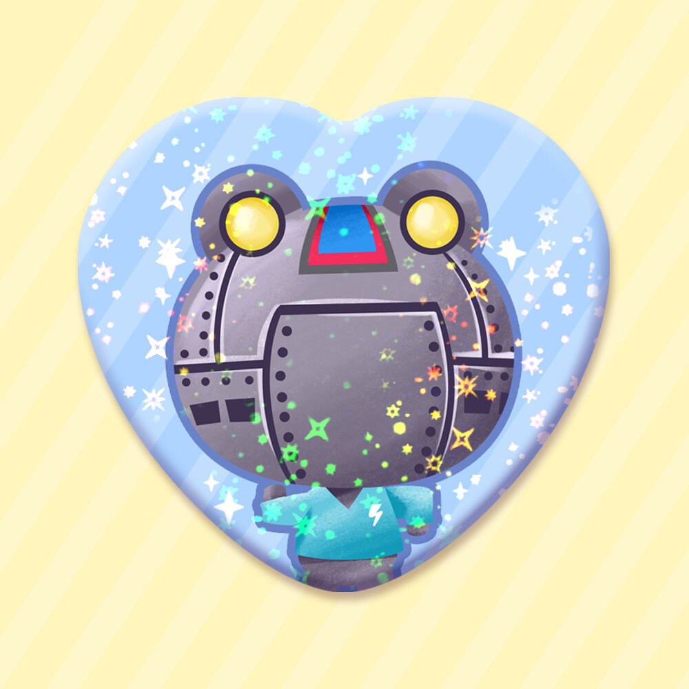 Animalcrossing Raddle Ribbot Ribbot Animal Crossing Cute Metal Sparkly Star Holographic Heart Button ...
