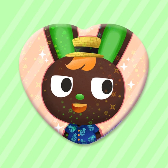 O'Hare Animal Crossing Cute Metal Sparkly Star Holographic Heart Button