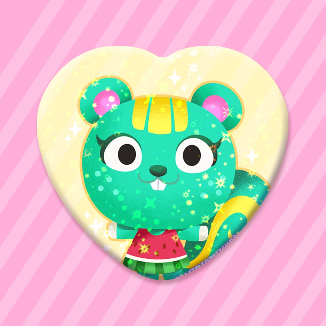 Nibbles Animal Crossing Cute Metal Sparkly Star Holographic Heart