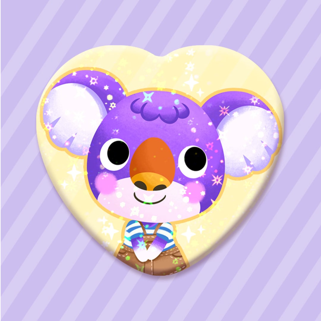 Sydney Animal Crossing Cute Metal Sparkly Star Holographic Heart Button