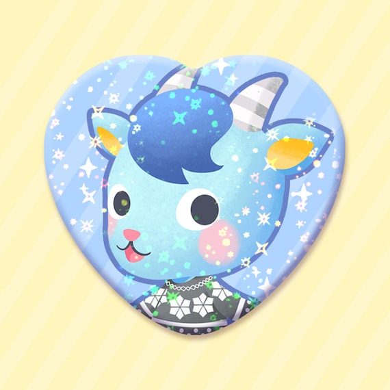 Sherb Animal Crossing Cute Metal Sparkly Star Holographic Heart Button