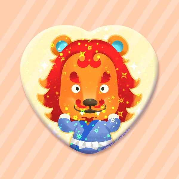 Rory Animal Crossing Cute Metal Sparkly Star Holographic Heart Button