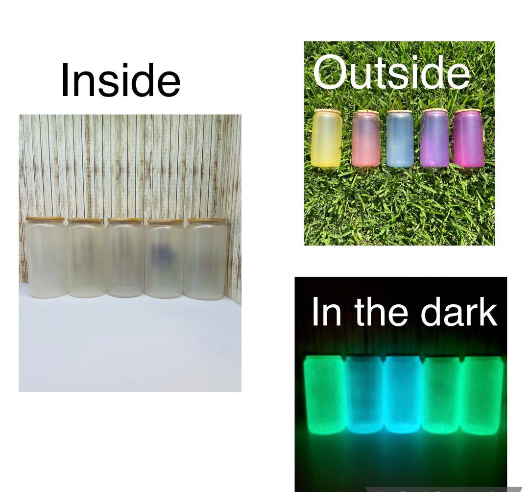 Set of 5 - 16 oz UV-Glow Glass Sublimation Tumbler w/ Bamboo Lid
