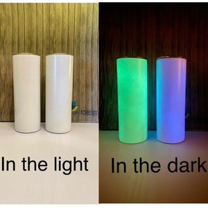 20oz glow in the dark sublimation tumbler, green glow, blue glow, purple glow